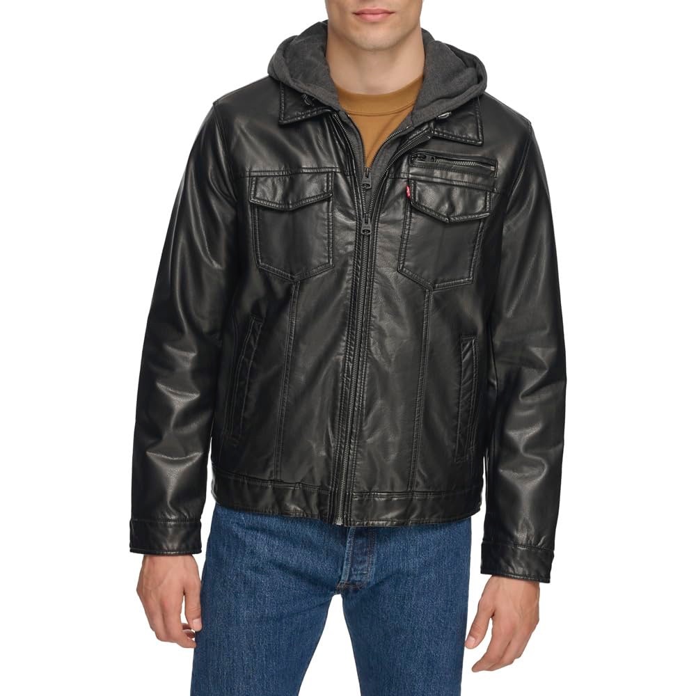Levi's Black Faux Leather Jacket with Hood